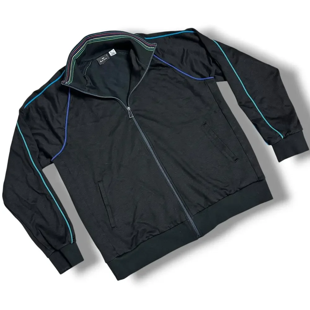 Paul Smith PS Men's Black Full Zip Track Jacket Rainbow Piping XL Extra Large